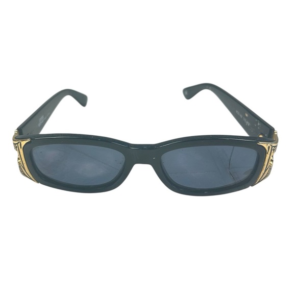 Gianni Versace Black Rectangle Sunglasses with Gold Medusa Detail - Picture 1 of 10
